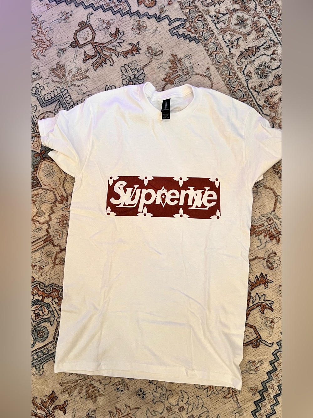 Supreme White T-Shirt with Maroon Graphic Box Logo